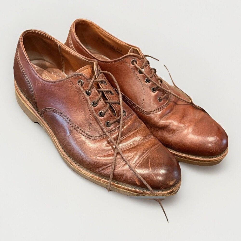 Vintage Lands End Direct Merchants Leather Oxfords Men's 8 M Cap Toe Brown